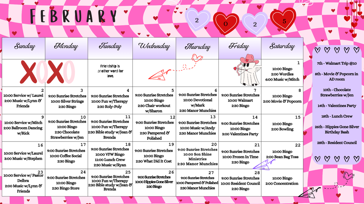 February 2025 Activities Calendar at Azle Manor